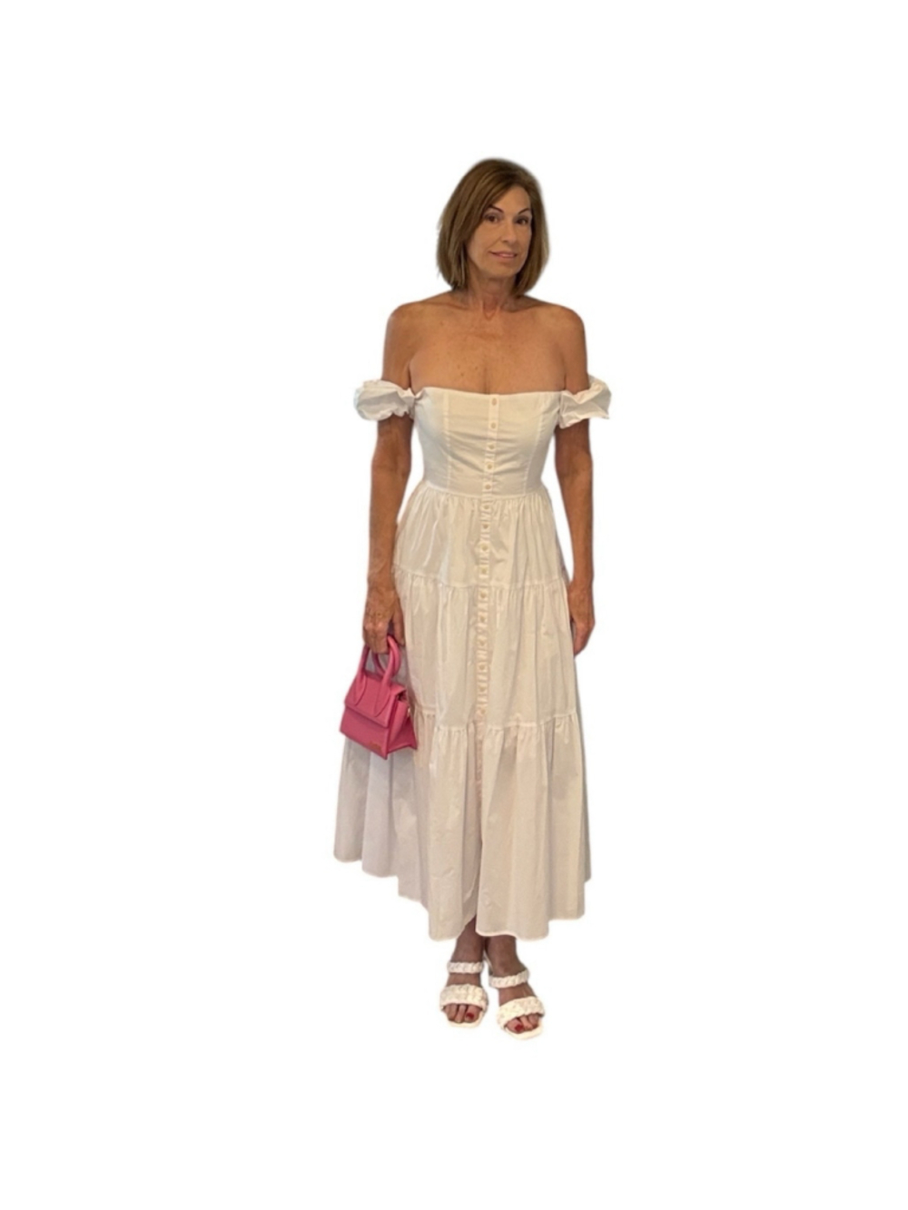 STAUD Elio Cotton Poplin Off the Shoulder Midi Dress White Size L NWT - Picture 1 of 8